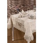 Kadife Lüks Masa Örtüsü Seti Dantelli Güpürlü 25 Parça Vels Krem 160 x 450
