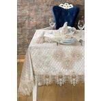Kadife Lüks Masa Örtüsü Seti Dantelli Güpürlü 26 Parça Grand Cappuccino 160 x 300