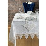 Kadife Lüks Masa Örtüsü Seti Dantelli Güpürlü 26 Parça Petrana Krem 160 x 300