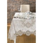 Kadife Lüks Masa Örtüsü Seti Dantelli Güpürlü 26 Parça Reina Krem 160 x 600
