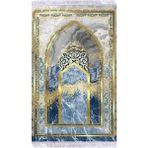 Kadife Lüks Seccade Keten Astarlı Namazlık 70x120 cm - Mavi - Gold