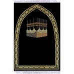 Kadife Lüks Seccade Keten Astarlı Namazlık 70x120 cm - Siyah - Gold
