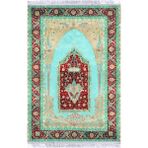 Kadife Lüks Seccade Keten Astarlı Namazlık 70x120 cm - Yeşil - Bej