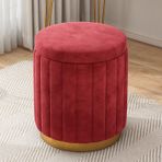 Kadife Makyaj Taburesi Depolamalı Yuvarlak Osmanlı Konforlu Döşemeli Koltuk Yatak Odası Makyaj Taburesi Kız Odası için Bayan Hediyesi Kırmızı 34x34x44 cm (13x13x17 inç)
