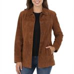 Kadın %100 Gerçek Süet Deri Araba Montu - Vintage Stil Bayan Ceket, Günlük Parti Giyim, Seyahat Kış Dış Giyim, Tobacco, M