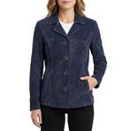 Kadın %100 Gerçek Süet Deri Ceket - Vintage Stil Bayan Ceket, Günlük Parti Giyim, Seyahat Kış Dış Giyim, lacivert, L