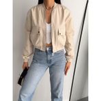 Kadın %100 Keten Kısa Bomber Premium Kalite Mont - XL