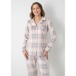 Kadın 1754 Ekose Desenli Yumuşak Kumaş Pijama Takımı - Pembe