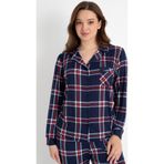 Kadın 1755 Ekose Desenli Lacivert Düğmeli Pijama Takımı – Modern ve Konforlu
