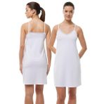Kadın 2 li İnce Askılı Çift Yönlü Elbise Astarı Dantelli Modal Kombinezon 2M1047 (Beyaz, 2XL)