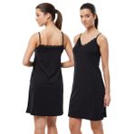 Kadın 2 li İnce Askılı Çift Yönlü Elbise Astarı Dantelli Modal Kombinezon 2M1047 (Siyah, XL)