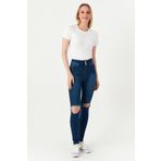 Kadın 3 Düğmeli Yırtık Detaylı Skinny Jeans Blue Mavi 34