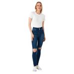 Kadın 3 Düğmeli Yırtık Detaylı Skinny Jeans Blue Mavi 42