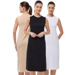 Kadın 3 lü Set Kolsuz Uzun Elbise Astarı Modal Kombinezon 3M1049 (Siyah-Beyaz-Ten Rengi, S)