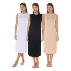 Kadın 3 lü Set Kolsuz Uzun Elbise Astarı Modal Kombinezon 3M1049 (Siyah-Beyaz-Ten Rengi, XL)