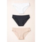 Kadın 3'lü Dantelli Basic Slip Külot Siyah/Beyaz/Nude