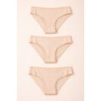 Kadın 3'lü Dantelli Basic Slip Külot Ten