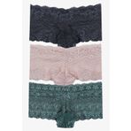 Kadın 3'lü Fantazi Dantelli Şort Boxer Külot 50335 füme-vizon-dantelyesil S/M