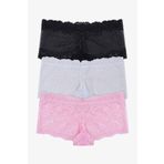 Kadın 3'lü Fantazi Dantelli Şort Boxer Külot (FARKLI DANTEL SEÇENEKLERİ) siyahekrupembe L/XL