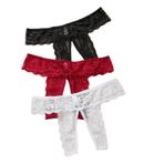 Kadın 3’lü Özel Bölgeleri Açık Dantelli Tanga seti - Büyük Beden Seçenekli (Çok Renkli, 4XL)