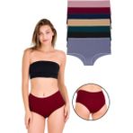 Kadın 7'li Yüksek Bel Pamuklu Likralı Külot Koyu Renkler - Bordo - 4XL