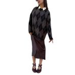Kadın Acı Kahve Oversize Şardonlu Ekoseli Yumoş Kazak 5581 Standart