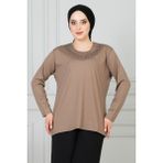 Kadın Açık Kahverengi Penye Bluz Anneler Günü - 2XL