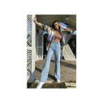Kadın Açık Mavi Kar Yıkama Yüksek Bel Salaş Paça Denim Kot Pantolon LVK-001040A - 22