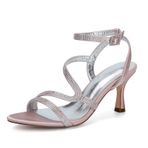 Kadın açık parmak kısmı bilek kayışlı topuklu saten elbise ayakkabı düğün gelin sandaleti, pembe (dusty rose), 37 EU