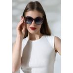 Kadın Aksesuarlı Oval Gri UV400 Güneş Gözlüğü 23008 C5 - Füme