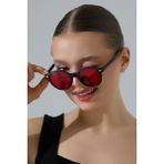 Kadın Aksesuarlı Oval Kırmızı Cam Güneş Gözlüğü 23007 C2 K