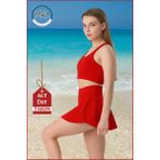 Kadın Alt-Üst Takım Şort & Sabit Pedli Üst Crop Deniz Havuz Sporda Swimsuit Kırmızı Takım 3107 - 4XL