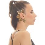 Kadın Altın Renk Lak Kaplama Zirkon Taşlı Yaprak Stilizesi Sağ Kulak Earcuff&Kıkırdak Küpe