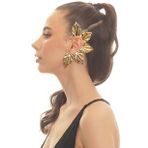 Kadın Altın Renk Lak Kaplama Zirkon Taşlı Yaprak Stilizesi Sol Kulak Earcuff&Kıkırdak Küpe