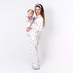 Kadın Anne Ekru Mor Lale Desenli Fırfırlı Bandanalı Pijama Takımı