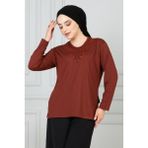 Kadın Anne Penye Bluz - Kahverengi - 2XL