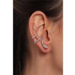 Kadın Antik Gümüş Kaplama Sıkıştırmalı Model Yılan Formlu Kıkırdak Küpe & Earcuff