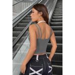 Kadın Antrasit Gri Beyaz Çift Renk Çapraz Askılı Crop Top Bluz