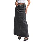 Kadın Antrasit Kot Rengi 3S5-14 Çan Kesim%100 Koton Maxi Boy 100 cm Denim Etek Antrasit 36