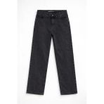 Kadın Antrasit Yüksek Bel Straight Fit Jean Pantolon