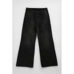 Kadın Antrasit Yüksek Bel Wide Leg Jean Pantolon