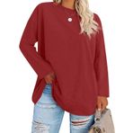 Kadın artı boyutu üstleri uzun kollu mürettebat boyun büyük boy T shirt gevşek rahat tunikler, Şarap Kırmızısı, 4XL Artı