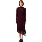 Kadın Asimetrik Kesim Bodycon Örme Dantel Dokulu Uzun Kollu Maxi Dik Yaka Elbise Kaliteli Şık-Mürdüm-L