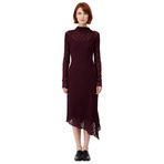 Kadın Asimetrik Kesim Bodycon Örme Dantel Dokulu Uzun Kollu Maxi Dik Yaka Elbise Kaliteli Şık-Mürdüm-XL