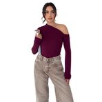 Kadın Asimetrik Tek Omuz Bluz – White Angle, bordo, m