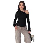 Kadın Asimetrik Tek Omuz Bluz – White Angle, siyah, s