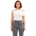 Kadın Asimetrik Yaka Kısa Kollu Örme Bluz Modern Kesim ve Yumuşak Dokunuşla Günlük Şıklık Kaliteli_Ekru-3XL