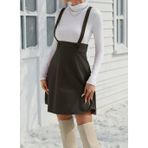 Kadın Askılı Düğmeli Mini Süet Elbise - Haki - 2XL - 3XL