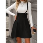 Kadın Askılı Düğmeli Mini Süet Elbise - Siyah - 2XL - 3XL