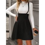 Kadın Askılı Düğmeli Mini Süet Elbise - Siyah - 2XL - 3XL